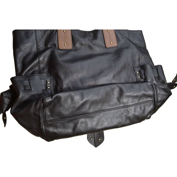 DKNY Large Black/Brown Leather Tote Bag W/Side Pockets/Adjustable Straps- LT3099 - Picture 4 of 12